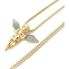 Fashion 21 Sparkled Micro Baby Angel Cherub Pendant 2mm 24 inches Box Chain Necklace Gold Silver Tone