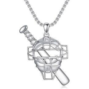 925 الفضة الاسترليني البيسبول الماسك قناع قلادة للرجال النساء البيسبول الرياضة مجوهرات البيسبول الخفافيش وقناع قلادة قلادة مع 22 + 2 '' الفولاذ المقاوم للصدا سلسله الأولاد الرياضة العصرية المجوهرات هديه in Kuwait