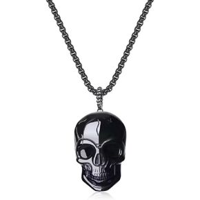 COAI Black Obsidian Skull Necklace for Men Women