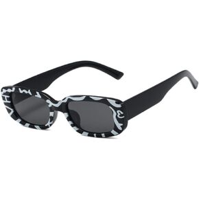 LASPOR Vintage Rectangle Sunglasses for Women Men Fashion Retro Small Square Frame Glasses UV 400 Protection Driving Black