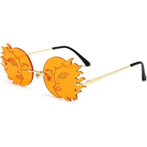 ENTHYI Rimless Round Sunglasses Women Trendy Funny Polygonal Moon Smiley Ladies Eyeglasses