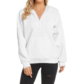 سويت شيرت نسائي بنصف سحاب من WEIYAN بلوفر خريفي بأكمام طويلة ملابس فضفاضة مع جيوب in Kuwait