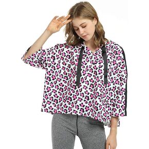 Women’s Casual Cropped Hoodie, 3/4 Sleeve Loose Pullover Sweatshirt Crop Top