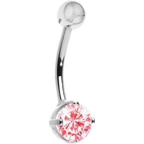 Ritastephens 14k Solid Gold White Belly Button Navel Ring CZ Cubic Zirconia Body Art (Pink or Blue Stone)