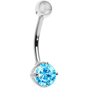 Ritastephens 14k Solid Gold White Belly Button Navel Ring CZ Cubic Zirconia Body Art (Pink or Blue Stone)