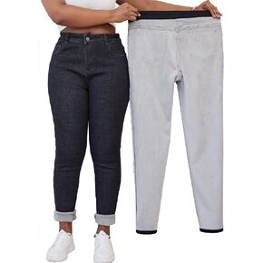 Women's Plus Size Fleece Lined Winter Thermal Skinny Jeans Denim Pants Cloth