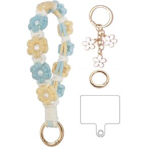 Juimtien 2Pcs Boho Macrame Keychain Handmade Crochet Keychains for Keys Flower Key Chain for Women Girls Bohemian Keyring