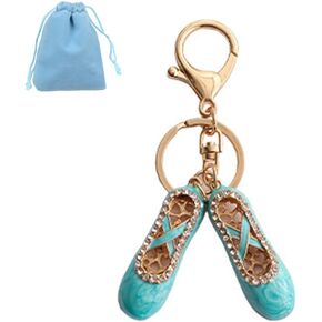 Pointe Ballet Shoes Key Chain Rings Rinestone Acrylic Keychains Key Holder with Tassels Handbag Purse Charms Accessories Gift, Pink