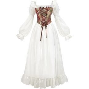 FCCAM Victorian Dress for Women Renaissance Costume Maxi Medieval Wedding Dress