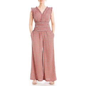 Max Studio womens V Neck Shirred Waist Jumpsuit