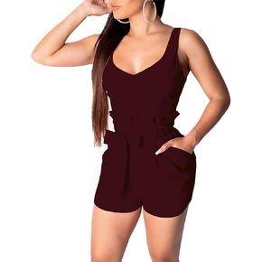 LightlyKiss Womens Spaghetti-Strap Summer Cute Rompers Sexy Tank Top Plus Size Beach Outfits with Pockets