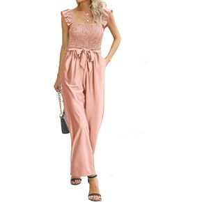 بدلة حريمي من الساتان من Chenthy برقبة مربعة وأكمام قصيرة وساق واسعة وسروال طويل مع جيوب للحزام in Kuwait