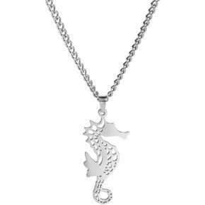EUEAVAN Seahorse Pendant Necklace Stainless Steel Hollow Animal Charm Necklace Hawaiian Pendant Chain Necklace Ocean Gifts