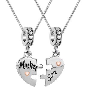 KunBead 18 inch Mother Daughter Son Love Heart Puzzle Charm Pendant Matching Jewelry Birthday Necklace set for 2 for Women Girls