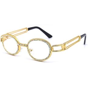 mincl/Oval Metal Frame Diamond UV400 punk style Sunglasses
