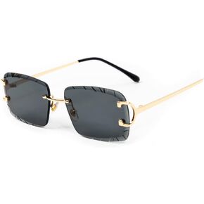 Street Knitted Rimless Gem Cut Unisex Square Luxury Retro 90's Hip Hop Diamond Cut lens Dark Black Tint Lens Gold Wire Frame Sun Glasses Frameless Rectangle Summer Shades Sunglasses For Men And Women
