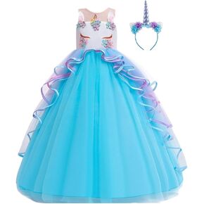 FMYFWY Unicorn Costume for Girls Birthday Pageant Party Dress Halloween Christmas Sleeveless Long Tulle Ball Gown w/Headband in Kuwait