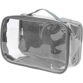 Small Clear Travel Packing Cube/See Through PVC Plastic Pouch for Carry On Suitcase, Backpack or Diaper Bag/Transparent Multipurpose Accessories, Makeup & Underwear Organizer w/Handle (Black)