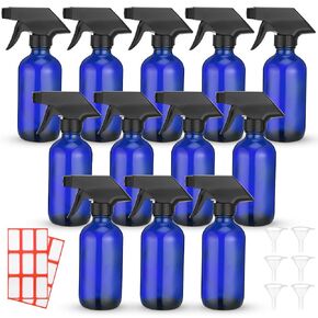 Norme 12 Pcs Glass Spray Bottles 8 oz Spray Bottles with Funnels and Labels Refillable Cosmetic Empty Spray Bottles with Trigger Sprayer Containers for Essential Oil Cleaning Solutions (Amber)