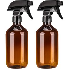 Tbestmax Amber Plastic Spray Bottles - 2 Pack 16oz Empty Refillable Spray Bottle for Hair, Plants and Cleaning Solutions - Adjustable Nozzle for Squirt and Mist