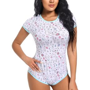 Womens Bodysuit Cotton Bodysuit Cute Print Onesie Pajamas Sleepwear Tops