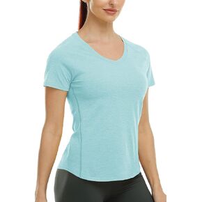 icyzone V-Neck Workout T-Shirts for Women, Fitness Athletic Yoga Tops, Running Exercise Gym Short Sleeves