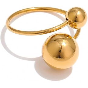 Jana Winkle Stainless Steel Ball Adjustable Rings Women Statement Gold Metal Finger Rings