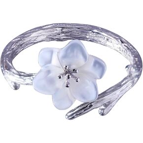 Jewever 925 Sterling Silver Original Sakura Open Tail Ring Adjustable Carving Flower for Women Jewelry Gift