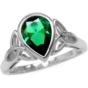 Silvershake 10X7mm Genuine Pear Shape Birthstone Gemstones 925 Sterling Silver Triquetra Celtic Knot Right Hand Ring Jewelry for Women