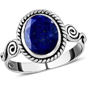 SHOP LC Solitaire Ring 925 Sterling Silver Lapis Lazuli Crystal Chakra Reiki Solitaire Ring Valentines Day Gifts
