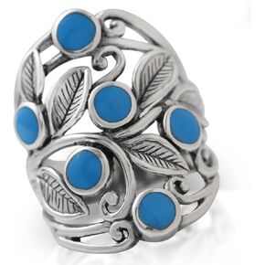 Silvershake Natural or Created Stones 925 Sterling Silver Unique Filigree Leaf Ring Right Hand Jewelry for Women
