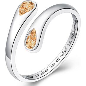 Mothers Ring for Women - 925 Sterling Silver Mother's Adjustable Thumb Rings Jewelry Gifts for Mom Birthday（You are loved valued, November）
