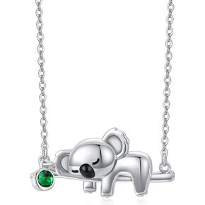 JUSTKIDSTOY Koala Necklace Sterling Silver Cute Animal Koala Bear Birthstone Necklace Jewelry Christmas Birthday Gifts for Women Girls