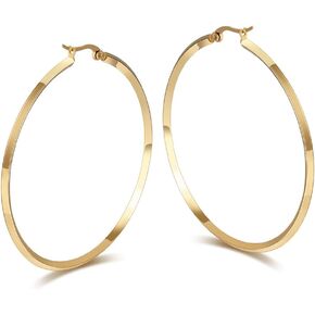Women's Stainless Steel Gold Plated Heart Shape Hinged Large Hoop Earring,Anti-Allergy