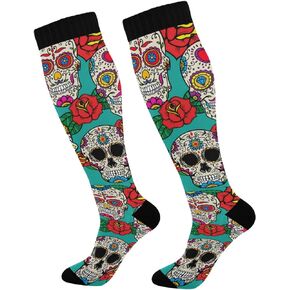 ALAZA Sugar Skulls Roses Dia De Los Muertos Dead Day Men's Women's Long Socks for Running, Sports, Hiking