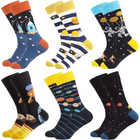Mens Christmas Socks, Funny Novelty Funky Dress Socks Crazy Fashion Cool Holiday Gifts for Men 6 Pairs