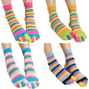 Zeroest Women's Toe Socks Soft Funny Socks with Toes Cotton Colorful Socks with Toes Separated for Girls Rainbow Five Finger Socks 4 Pairs