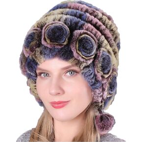 Design Life Bar Women Fur Knitted Hat Beanie Winter Elastic Warm Cap