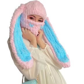 New Bunny Hat Contains Neck Gaiters and MasksWool Long Ear Mask Headwear Bunny Ear Beanie Bunny Ear Hat