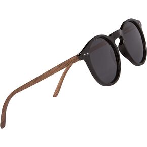 Woodies Walnut Wood Panto Shape Round Classic Black Sunglasses | Dark Polarized Lens | 100% UVA/UVB Ray Protection