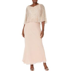 J Kara Women's Petite Sequin Popover Cape Chiffon Cowl Neck 3/4 Sleeve Gown