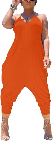 Women's Summer Slouchy Jumpsuits Spaghetti Strap Scoop Neck Racerback Harem Capris One Piece Outfit in Kuwait