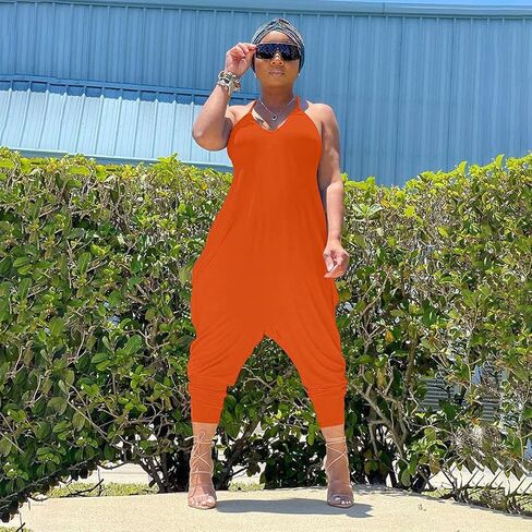 Women's Summer Slouchy Jumpsuits Spaghetti Strap Scoop Neck Racerback Harem Capris One Piece Outfit in Kuwait