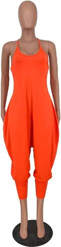 Women's Summer Slouchy Jumpsuits Spaghetti Strap Scoop Neck Racerback Harem Capris One Piece Outfit in Kuwait