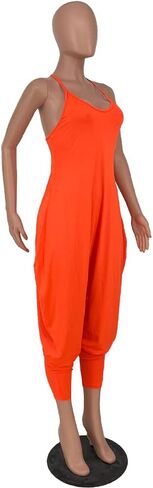 Women's Summer Slouchy Jumpsuits Spaghetti Strap Scoop Neck Racerback Harem Capris One Piece Outfit in Kuwait