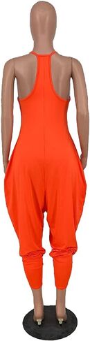Women's Summer Slouchy Jumpsuits Spaghetti Strap Scoop Neck Racerback Harem Capris One Piece Outfit in Kuwait