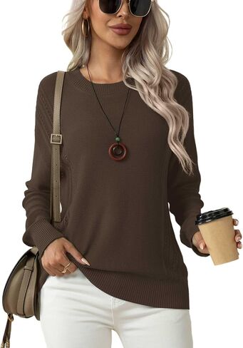 بلوفر Jouica نسائي خريفي ناعم برقبة مستديرة وأكمام طويلة مجوفة ومتماسكة in Kuwait