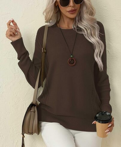 بلوفر Jouica نسائي خريفي ناعم برقبة مستديرة وأكمام طويلة مجوفة ومتماسكة in Kuwait