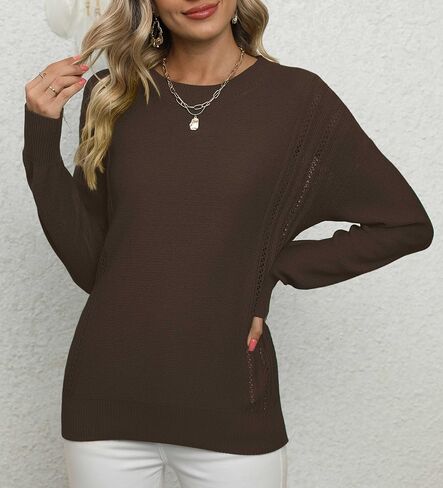 بلوفر Jouica نسائي خريفي ناعم برقبة مستديرة وأكمام طويلة مجوفة ومتماسكة in Kuwait