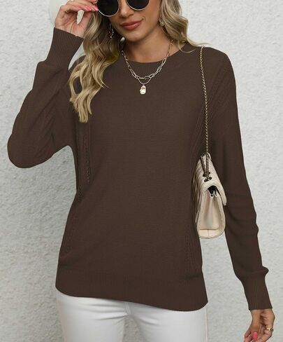 بلوفر Jouica نسائي خريفي ناعم برقبة مستديرة وأكمام طويلة مجوفة ومتماسكة in Kuwait